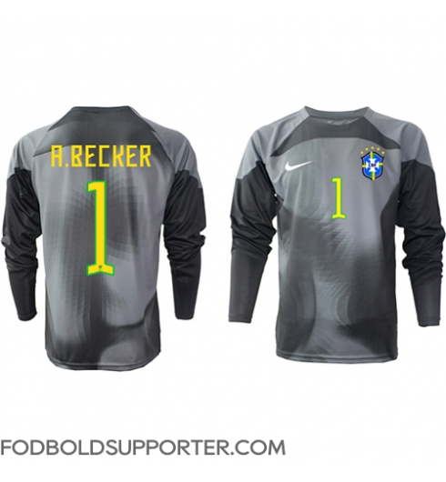 Billige Brasilien Alisson Becker #1 Målmand Hjemmebanetrøje VM 2022 Lange ærmer
