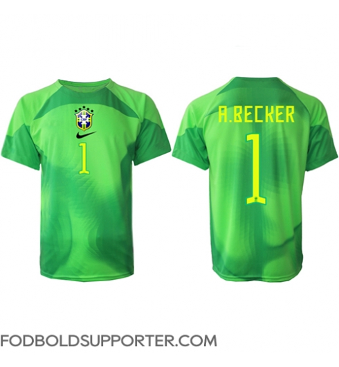 Billige Brasilien Alisson Becker #1 Målmand Udebanetrøje VM 2022 Kort ærmer