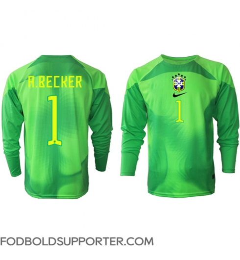 Billige Brasilien Alisson Becker #1 Målmand Udebanetrøje VM 2022 Lange ærmer