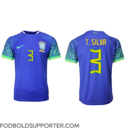 Billige Brasilien Thiago Silva #3 Udebanetrøje VM 2022 Kort ærmer