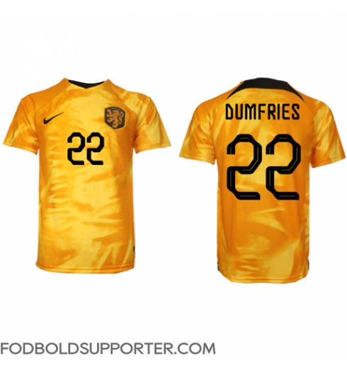 Billige Holland Denzel Dumfries #22 Hjemmebanetrøje VM 2022 Kort ærmer