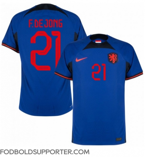Billige Holland Frenkie de Jong #21 Udebanetrøje VM 2022 Kort ærmer