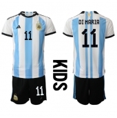 Billige Argentina Angel Di Maria #11 Hjemmebanetrøje Børn VM 2022 Kort ærmer (+ bukser)