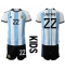 Billige Argentina Lautaro Martinez #22 Hjemmebanetrøje Børn VM 2022 Kort ærmer (+ bukser)
