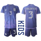 Billige Argentina Nicolas Tagliafico #3 Udebanetrøje Børn VM 2022 Kort ærmer (+ bukser)