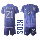 Billige Argentina Paulo Dybala #21 Udebanetrøje Børn VM 2022 Kort ærmer (+ bukser)