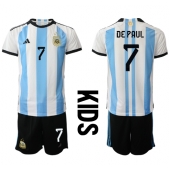 Billige Argentina Rodrigo de Paul #7 Hjemmebanetrøje Børn VM 2022 Kort ærmer (+ bukser)