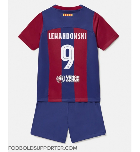 Billige Barcelona Robert Lewandowski #9 Hjemmebanetrøje Børn 2023-24 Kort ærmer (+ bukser)