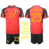 Billige Belgien Michy Batshuayi #23 Hjemmebanetrøje Børn VM 2022 Kort ærmer (+ bukser)