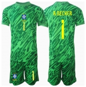 Billige Brasilien Alisson Becker #1 Målmand Hjemmebanetrøje Børn Copa America 2024 Kort ærmer (+ bukser)