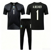 Billige Brasilien Alisson Becker #1 Målmand Hjemmebanetrøje Børn VM 2026 Kort ærmer (+ bukser)