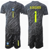Billige Brasilien Alisson Becker #1 Målmand Udebanetrøje Børn Copa America 2024 Kort ærmer (+ bukser)