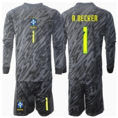 Billige Brasilien Alisson Becker #1 Målmand Udebanetrøje Børn Copa America 2024 Lange ærmer (+ bukser)