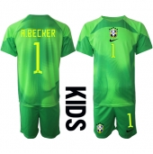 Billige Brasilien Alisson Becker #1 Målmand Udebanetrøje Børn VM 2022 Kort ærmer (+ bukser)