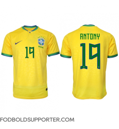 Billige Brasilien Antony #19 Hjemmebanetrøje VM 2022 Kort ærmer