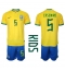 Billige Brasilien Casemiro #5 Hjemmebanetrøje Børn VM 2022 Kort ærmer (+ bukser)