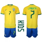 Billige Brasilien Lucas Paqueta #7 Hjemmebanetrøje Børn VM 2022 Kort ærmer (+ bukser)