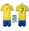 Billige Brasilien Lucas Paqueta #7 Hjemmebanetrøje Børn VM 2022 Kort ærmer (+ bukser)