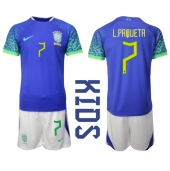 Billige Brasilien Lucas Paqueta #7 Udebanetrøje Børn VM 2022 Kort ærmer (+ bukser)
