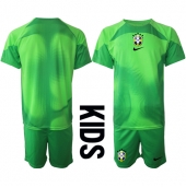 Billige Brasilien Målmand Udebanetrøje Børn VM 2022 Kort ærmer (+ bukser)