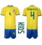Billige Brasilien Marquinhos #4 Hjemmebanetrøje Børn VM 2022 Kort ærmer (+ bukser)