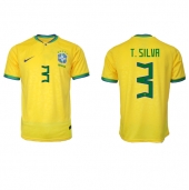 Billige Brasilien Thiago Silva #3 Hjemmebanetrøje VM 2022 Kort ærmer