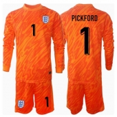 Billige England Jordan Pickford #1 Målmand Hjemmebanetrøje Børn EM 2024 Lange ærmer (+ bukser)