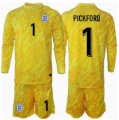 Billige England Jordan Pickford #1 Målmand Udebanetrøje Børn EM 2024 Lange ærmer (+ bukser)
