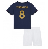 Billige Frankrig Aurelien Tchouameni #8 Hjemmebanetrøje Børn VM 2022 Kort ærmer (+ bukser)