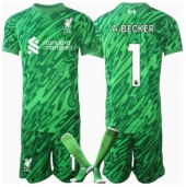 Billige Liverpool Alisson Becker #1 Målmand Udebanetrøje Børn 2024-25 Kort ærmer (+ bukser)