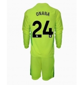Billige Manchester United Andre Onana #24 Målmand Udebanetrøje Børn 2024-25 Lange ærmer (+ bukser)