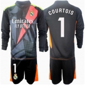 Billige Real Madrid Thibaut Courtois #1 Målmand Udebanetrøje Børn 2024-25 Lange ærmer (+ bukser)
