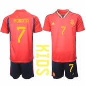 Billige Spanien Alvaro Morata #7 Hjemmebanetrøje Børn VM 2022 Kort ærmer (+ bukser)